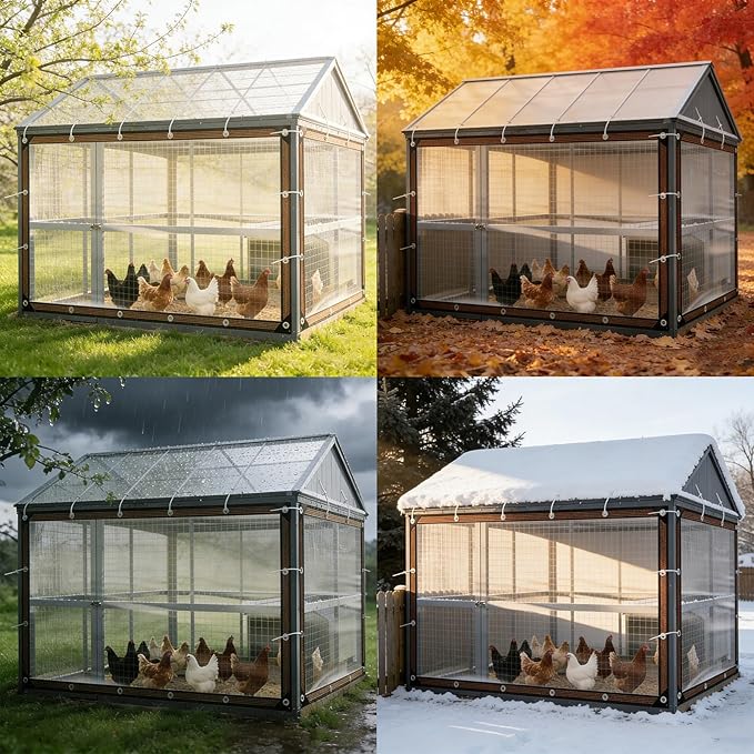 Chicken Coop Covers for Winter with Grommets 20x25 FT Heavy-Duty PVC Cover Waterproof Windproof Protection for Chicken Run, Poultry Cage, Patio Covering, Outdoor Farm Shed, Pheasantry Runway