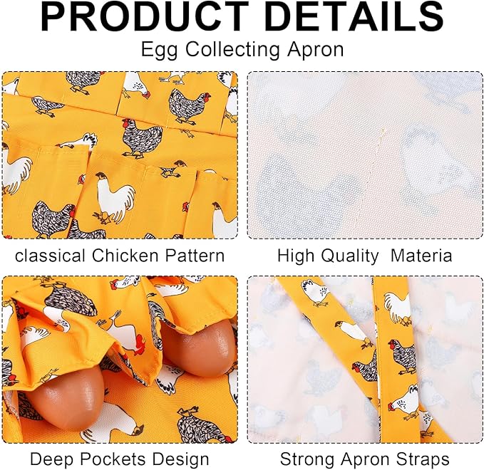 Egg Collecting Apron and Basket, 12 Pouches Chicken Egg Apron, 7 Pouches Chicken Eggs Basket, Collector Chicken Eggs