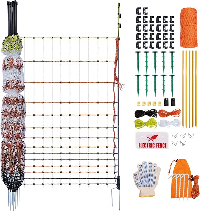 Poultry Electric Netting Fence - 47.3''H (can be Manually Raised to 59.1''H) x 98.5'L for Flying Chicken, Sheep, Goats in Farms, Ranches and Gardens, PK1