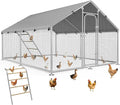 Large Metal Chicken Coop Run with Roosting Perch, Outdoor Poultry Cage with Heavy Duty Wire Mesh and UV-Resistant Cover for Chickens Use, Spire Roof (8.9'W x11.8'L x 6.6'H)