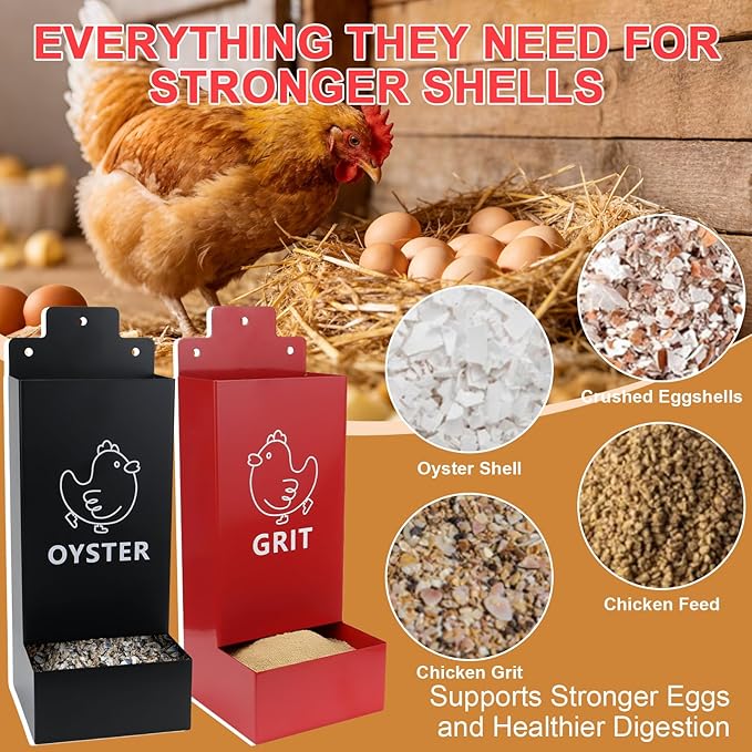 2 Pack Chicken Oyster Shell Feeder and Grit Feeder,1mm Thickness Metal Chicken Feeders for Hens and Chicks Wall Mounted, No Waste, Heavy Duty Poultry Supplies for Backyard Chickens, Ducks, Geese