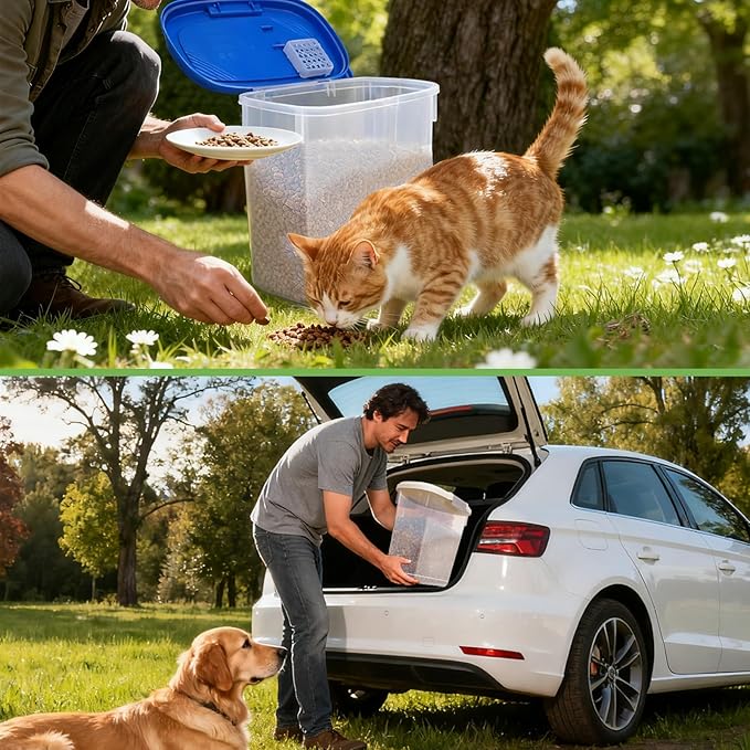 10-15 Lbs Dog Food Storage Container Airtight - Slim Pet Cat Food Container with Lid, Scoop and Cup - Clear Plastic Dry Food Storage Bin for Dogs, Cats, Bird Seeds, Kibble, Pellets, Rice, Flour