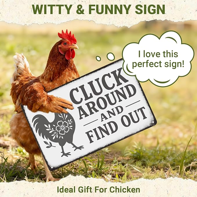 Chicken Coop Tin Sign Farmhouse Wall Decor, Funny Rustic Chicken Decor for Kitchen Home Garden Poultry Habitat, Vintage Metal Sign Wall Art for Farmers, 12 x 8 Inch (Gray)