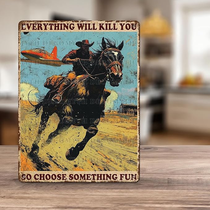 Cowgirl Metal Tin Sign Choose Fun Cowgirl Horse Funny Tin Sign for Home Farm Outdoor Bathroom Restaurant Cafes Bars Club Garage 12 * 16inch