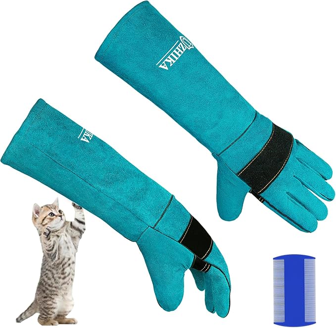 Animal Handling Glove Anti Scratch Protective Gloves for Training Dogs Cat Bird Snake Parrot Lizard Wild Animals Reptiles - Bite Resistant Gloves (Blue)