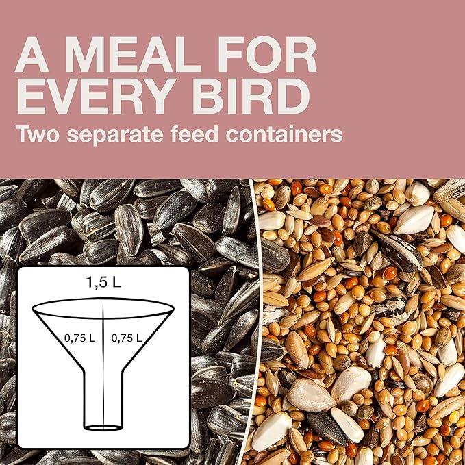 SWISSINNO Bird Feeders - No Mess Hanging Bird Feeder for Outdoors - Smart Birds Davos Spill Proof Wild Cardinal & Small Bird Feeder with Integrated Seed Catcher Tray - Dual Chamber - Dusty Rose