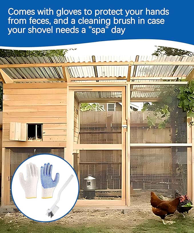 Chicken Poop Scooper and Rake 2-in-1, Metal Chicken Coop Scoop - 32 to 62" Adjustable Handle Sand Sifting Shovel Cleaning for Chicken Coops Animal Pens, Reinforced Joint