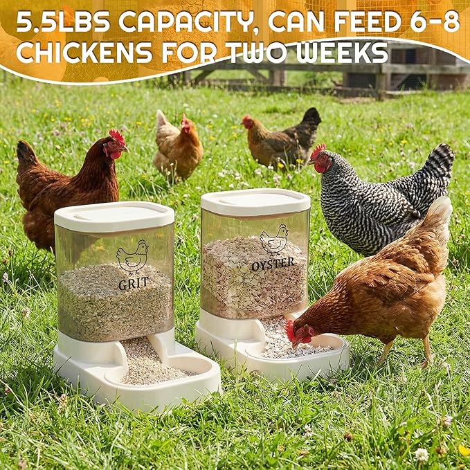 2 Pcs Chicken Oyster Shell Feeder and Grit Feeder Combo Automatic Chicken Coop Accessories for Poultry Farms Quail Pigeons Doves Chicks Rust Prevention with Installation Tools Sticker