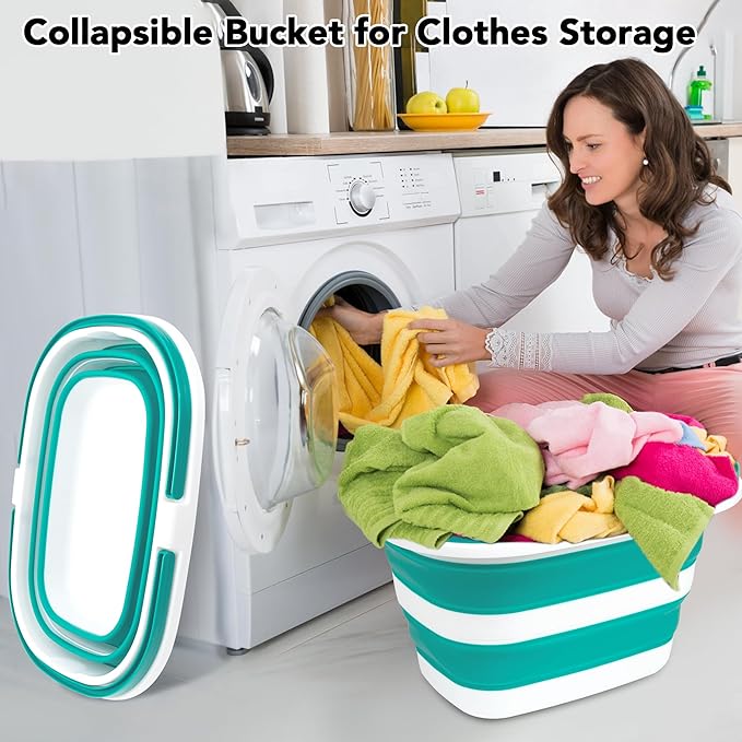Large Collapsible Mop Bucket, 16L(4.2 Gallon) Plastic Bucket for House Cleaning, Car Washing, Silicone Cleaning Supplier Organizer, Portable Basket with Handle for Laundry Storage, RV Camping, Fishing
