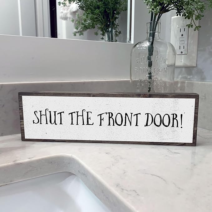 Wood & Metal Southern Sign – Weatherproof Indoor Outdoor Wall Decor – Rustic Charm with "Shut The Front Door" – Gift-Wrapped & Ready to Give