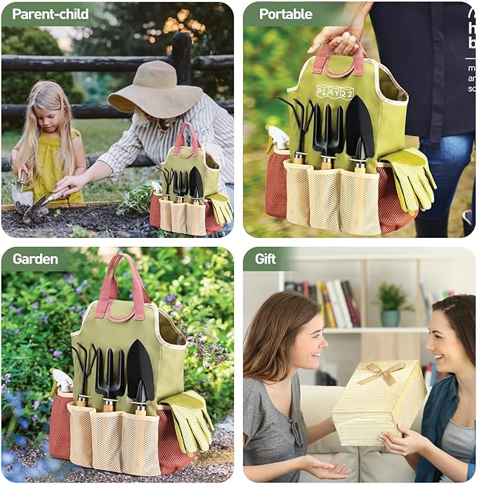 APSARAS USA Gardening Tools, Garden Tool Set, 10 Pieces Heavy Duty Sturdy Steel Gardening Tool Set with 600D Oxford Cloth Storage Tote Bag, Durable Supplies Kit Perfect Garden Gifts for Father