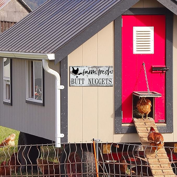 Farm Fresh Chicken Wall Decor Chicken Coop Sign Accessories Rustic Hen House Deco Farmhouse Wooden Door Decoration for Home Kitchen Decoration(Retro Color)