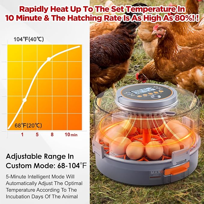 Chicken Egg Incubator 12-40 Eggs - Automatic 760° Egg Turner with Digital Display, Auto Temperature Humidity Control for Hatching Chicken Duck Quail Eggs, High Hatch Rate Poultry Incubator