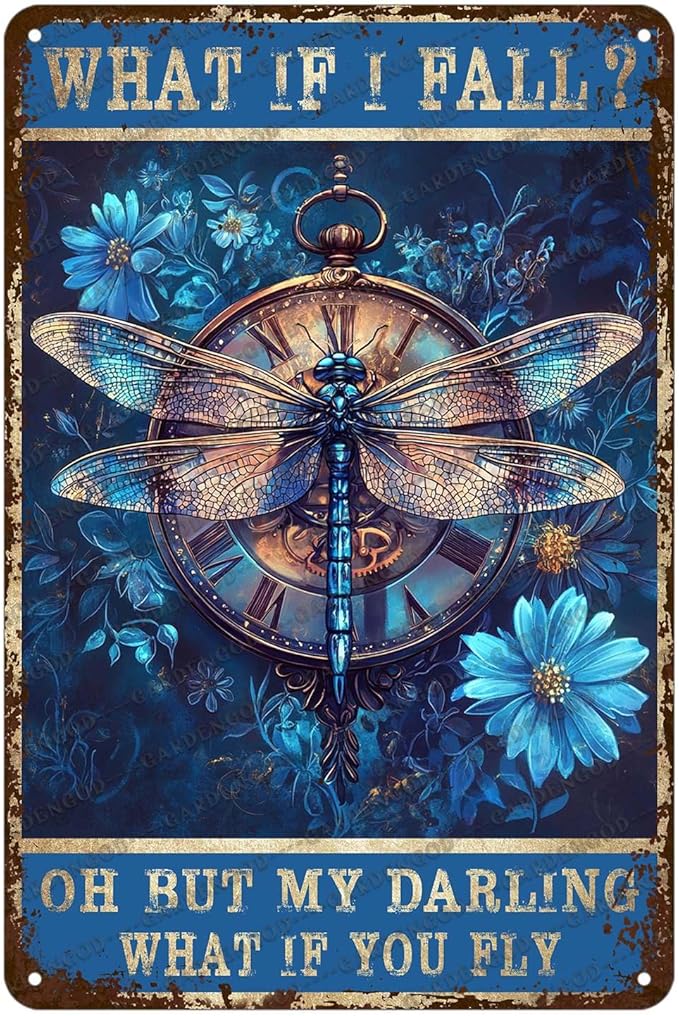 HARIKUIYIN Vintage What If I Fall Oh But My Darling What If You Fly Wall Clock Metal Sign Retro Aluminum Sign Home Office Kitchen Bar Garden Wall Decor 12x8 Inch