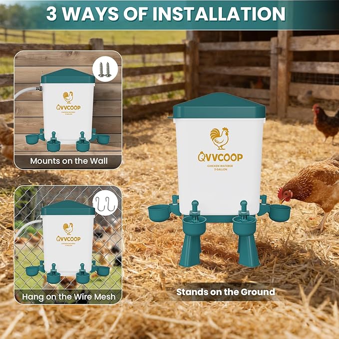 Chicken Feeder, Chicken Waterer with Float Valve, Automatic Poultry Feeder and Waterer Set for Duck Turkey, Chicken Coop Accessories, 3 Gallon Set(Upgraded), Blue