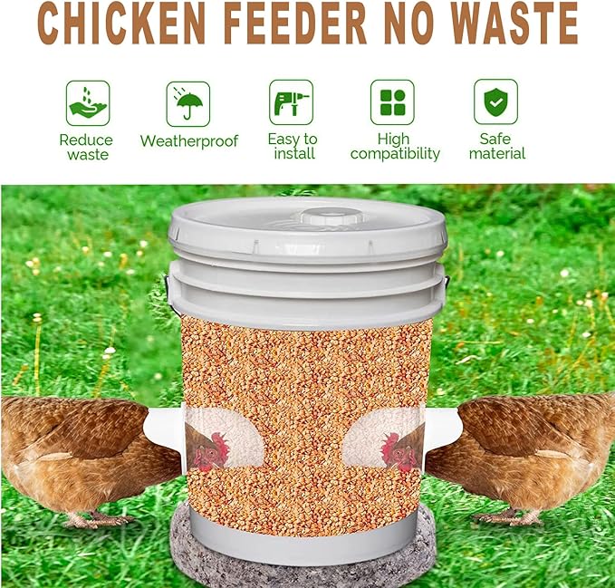 Chicken Feeder Waterproof and Chicken Waterer Cup, 6pcs No Waste Chicken Feeder for Buckets,Barrels,Bins, and 6pcs Chicken Water Cups for Chickens, Birds, Turkeys etc