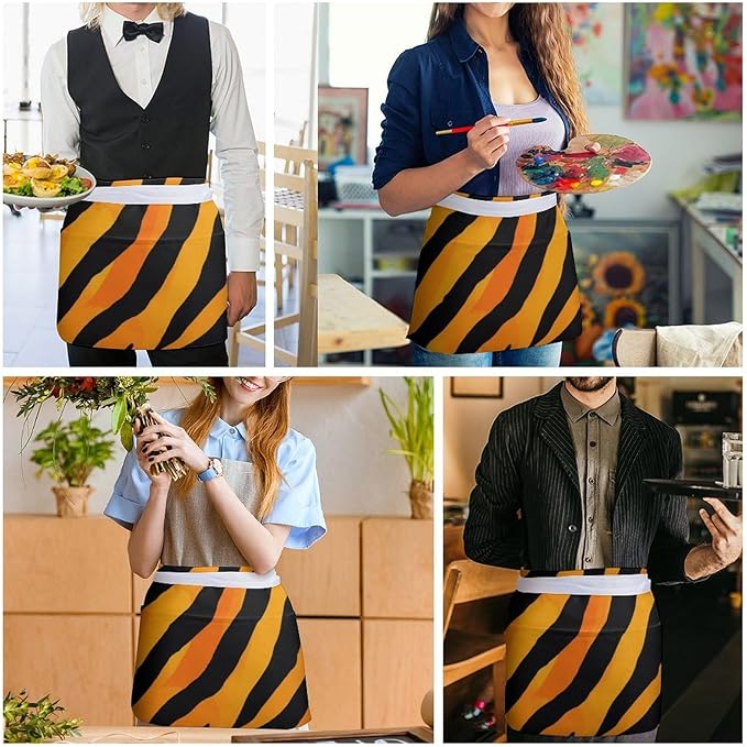 Server Waist Aprons Waitress Unisex Chef Works Half Apron with 3 Pockets