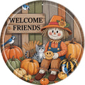 AWISZZZ Welcome Friends Metal Sign 8x8in Round Rustic Plaque for Farmhouse Entryway Wall Decor Hospitality Gift