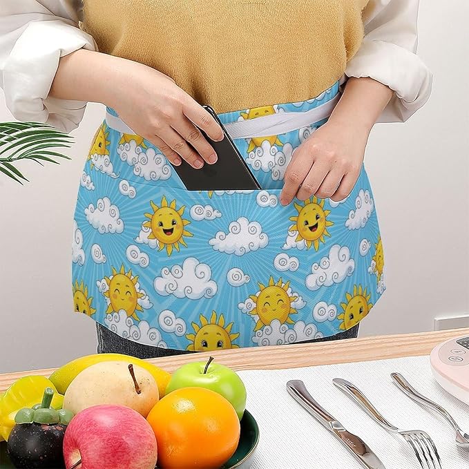 Short 3 Pockets Waist Waiter Waitress Half Apron Waterproof Chef Aprons