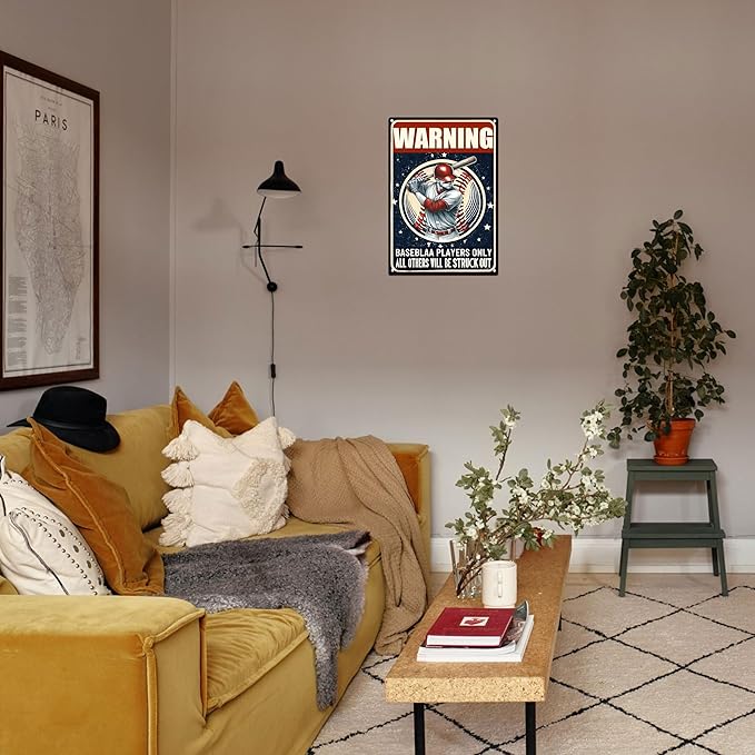 Funny Metal Signs Baseball Poster-Baseball Gifts for Boys,Baseball Gifts for Boys 8-12,Warning Baseball Players Only Sign Boy Room Decorations for Bedroom 8x12 Inches