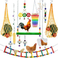 12PCS Longer Chain Chicken Toys for Coop Accessories,Xylophone Swing Flexible Ladder String Bag Vegetable Fruits Skewer Mirror Grinding Stone Pecking for Hens Bird Parrot