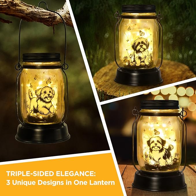 Maltese Dog Gifts for Women/Men Maltese Solar Lanterns Birthday Dog Lovers Lantern Pet Loss Dog Memorial Lights Solar Garden Decoration for Yard, Patio,Backyard,Porch Torches Light