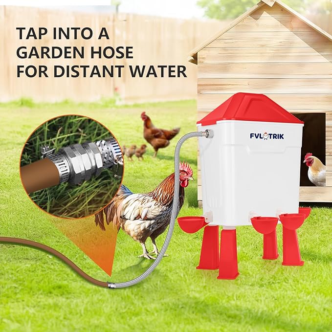 3 Gallon Automatic Chicken Waterer for Hands-Free Hydration, Float-Controlled Chicken Watering System with Leak-Proof Design, 2.75" Cups for All Poultry, 60" Hose for 3/4" Connections
