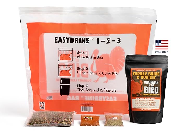 Chairman of the Bird Gourmet Turkey Brine and Rub Kit – Premium Brine Mix, Custom BPA-Free XL Brine Bag and 2 Turkey Rub Seasonings – All Natural Gluten-Free Non-GMO No MSG, 16 Ounces