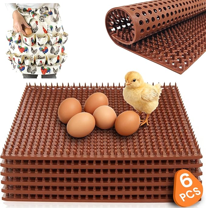 INNOLAND 6 Pack Ultra Soft Washable Chicken Nesting Pads & Egg Collecting Apron with 12 Pockets, 12" x 12" Reusable Laying Box Pads, Soft TPE Mats, Egg Protector for Nesting Boxes and Coop Bedding
