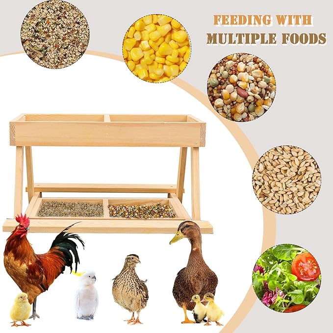 Chicken feeder,squirrel picnic table feeder,poultry feeder,chicken coop decor,Chicken Feeder No Waste Kit with Picnic Table,Two stainless steel mesh screens keep food clean and dry (wood color)