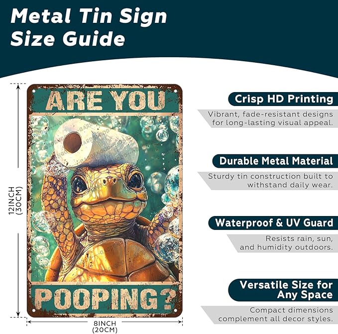 Vintage Bathroom Ocean Turtle Metal Sign Bathroom Ocean Turtle Toilet Novelty Metal Poster Home Kitchen Aluminium Sign Art Wall Decor 12x8 Inch