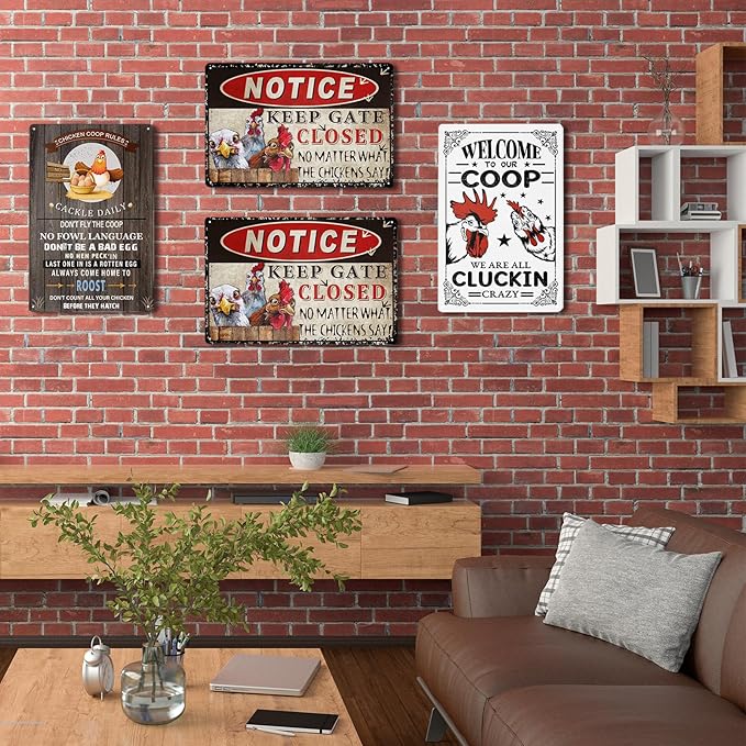 Funny Chicken Signs for Coop - Outdoor 8"x12", Keep Gate Closed - Metal Tin Signs - Retro Farmhouse Decorations - Chicken Coop Accessories
