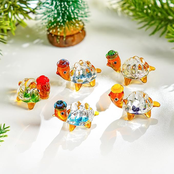 H&D HYALINE & DORA 5pcs Mini Glass Figurine Blown Glass Figurine Ornaments（Turtle）
