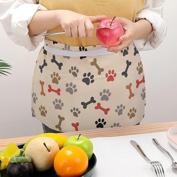 Half Apron with 3 Pockets Chef Cooking Kitchen Restaurant Aprons for Women Men