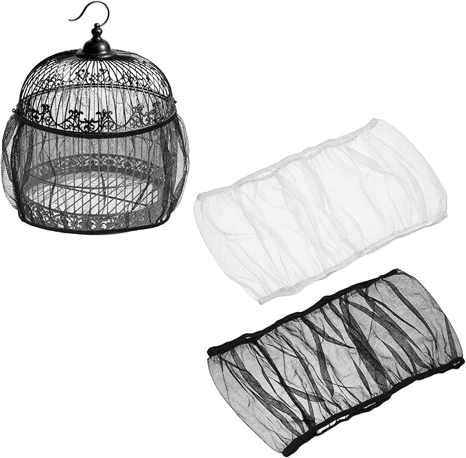 Bird Cage Seed Catcher, Bird Cage Net Cover Seeds Guard, Universal Birdcage Accessories, Black/White, Circumference 31.5"-43.3", Height 7.9" for Parrot Cockatiel Enclosures