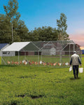 Heavy Duty Large Metal Chicken Coop for Hens –Walk-in Poultry Cage with Waterproof UV-Resistant Cover ＆ Reinforcing Ribs, Ventilated Peaked Roof Outdoor Hen House for Backyard, 9.8'Wx19.7'Lx6.6'H