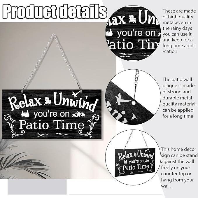 Hotop Patio Decor Patio Sign Decorations Outdoor Metal Porch Wall Decor Rustic Farmhouse Wall Art for Backyard Porch Balcony Gazebo Accessories(10 x 5",Black)