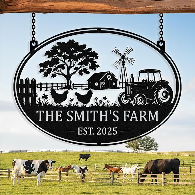 Personalized Metal Farm Signs, Custom Ranch Sign, Customized Farm Metal Signs Outdoor, Custom Large Hanging Family Name Sign for Farms, Ranch, Barn, Farmhouse