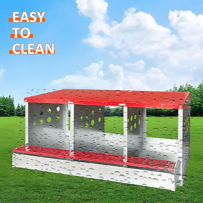 Chicken Nesting Boxes, 3 Compartments Metal Chicken Laying Box with Roll Out Egg Collection with Large Vented Holes for Chickens, Hens, Ducks, Large Egg Laying Boxes (3 Compartments)