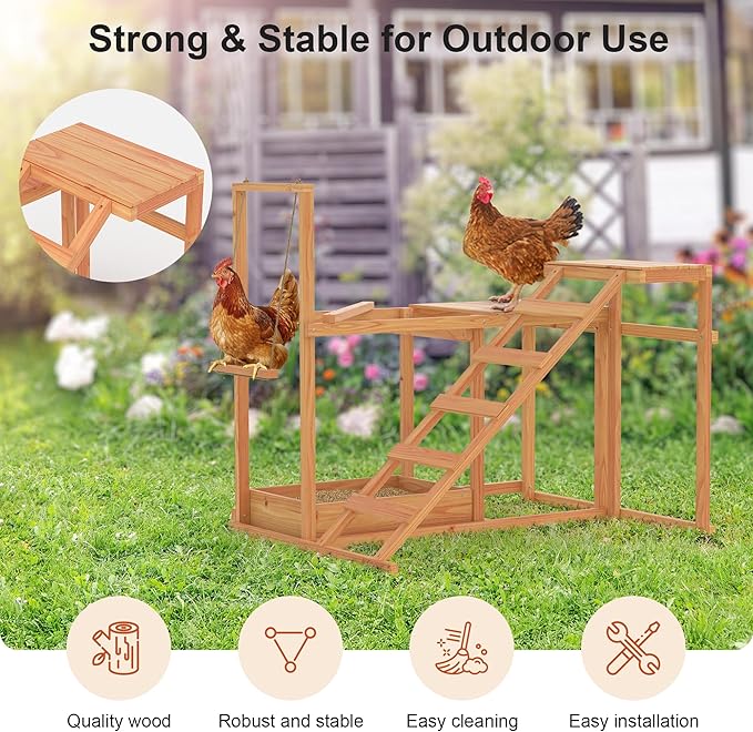 Chicken Perch Chicken Toys for Coops with Bird Swing, Ramp, Platform, Food Storage Easy to Clean, Suitable for coop Backyard Farms 34.5" x 27.5" x 31.5"