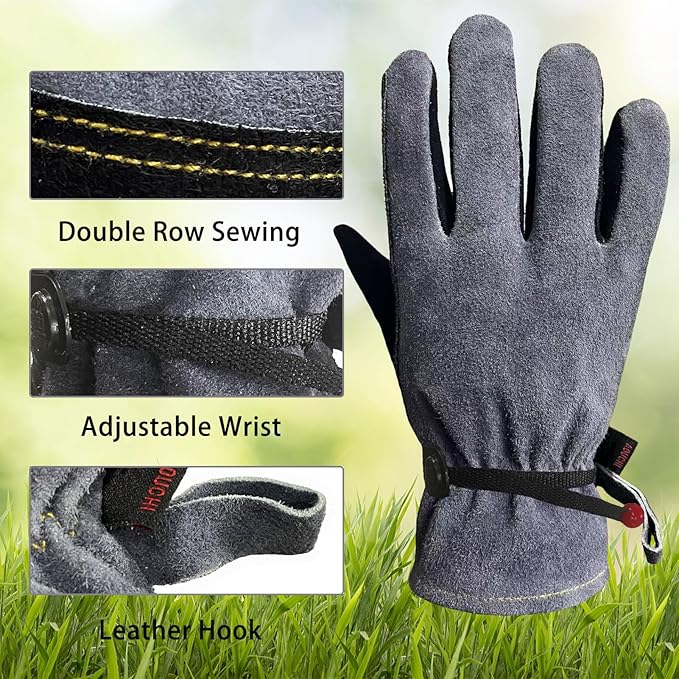 Leather Gardening Gloves for Men, Work Gloves for Welding, Construction, Chainsaw, Farm, Ranch, Yard Work gloves