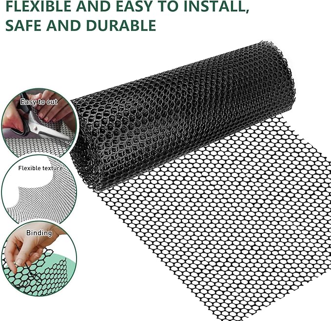 15.7 in x 39.3 FT Black Chicken Wire mesh,Comes with 60 Twist Ties,Plastic Chicken Wire Fencing,Poultry Netting,Poultry Fence,Chicken Wire for Crafts,Plastic Garden Fencing,Floral Chicken Wire