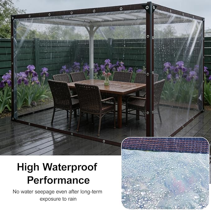 Clear Tarp Waterproof Tarps Heavy Duty Clear Vinyl Tarps, Plastic Tarp with Grommets Chicken Coop Cover Waterproof Transparent Tarpaulin for Pergola, Porch, Gazebos(1.5x7m/4.9x23.0ft)