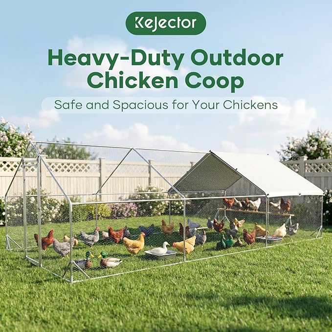 Metal Chicken Coop with Runs for Yard with Cover Waterproof Quail Coop Walk in Duck Coop, Chicken Pen House Cage gallinero para gallinas with Security Lock for Outdoor Farm Rabbit Run 19x9.2x6.5ft