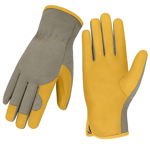 Gardening Gloves, Garden Gloves for Women and Men, Thorn Proof Working Gloves, Durable Leather Work Garden Gloves for Yard & Outdoor Work, Golden, M