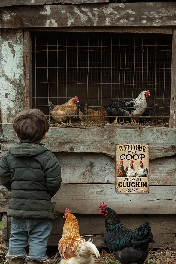Chicken Metal Tin Sign Welcome To Our Coop We Are All Cluckin Crazy Vintage Tin Sign For Chicken Wall Farmhouse Farm Home Coop Decor 12x8 Inch