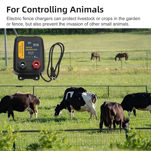 PE5 Electric Fence Energizer and 17 Gauge Spool Aluminum Wire Livestock Fence Chargers for Containing Pets and Preventing Wild Animals Intruding (0.20 Joule,20 Acres)