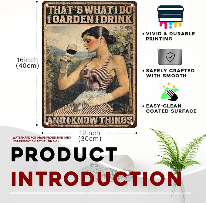 ARTWALLURE Vintage Gardening Tin Sign That's What I Do I Garden Metal Tin Sign for Home Garden Greenhouse Living Room Bedroom Outdoor Decor 12x16inch