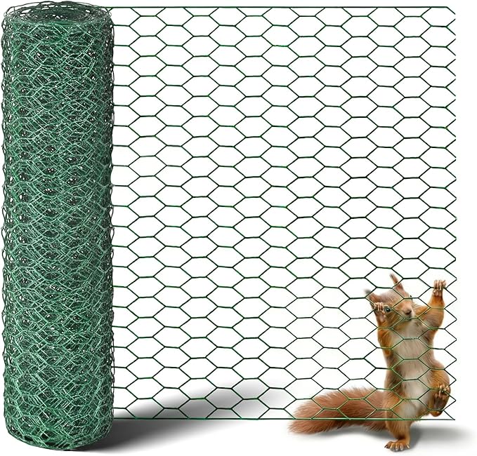 Chicken Wire for Floral Arrangements 15.7 x 157 in, Green PVC Coated Hexagonal Netting, Rust-Proof Garden Fence for DIY Crafts & Plant Protection, Ideal for Florists, Crafters & Gardeners