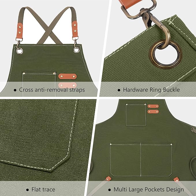 Unisex Aprons with Large Pockets,Cotton Canvas Cross Back Heavy Duty Adjustable Work Apron,Size Kids to Adult